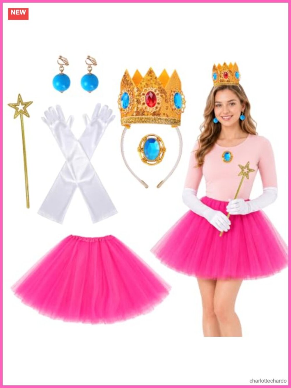Princess Costume Set Adult Women 6 Pcs Crown Tutu Gloves Wand Accessories